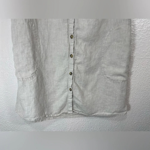 Tahari 100% Linen Beige Sleeveless Collared Button Down Shirt Dress Women Large - Picture 6 of 11